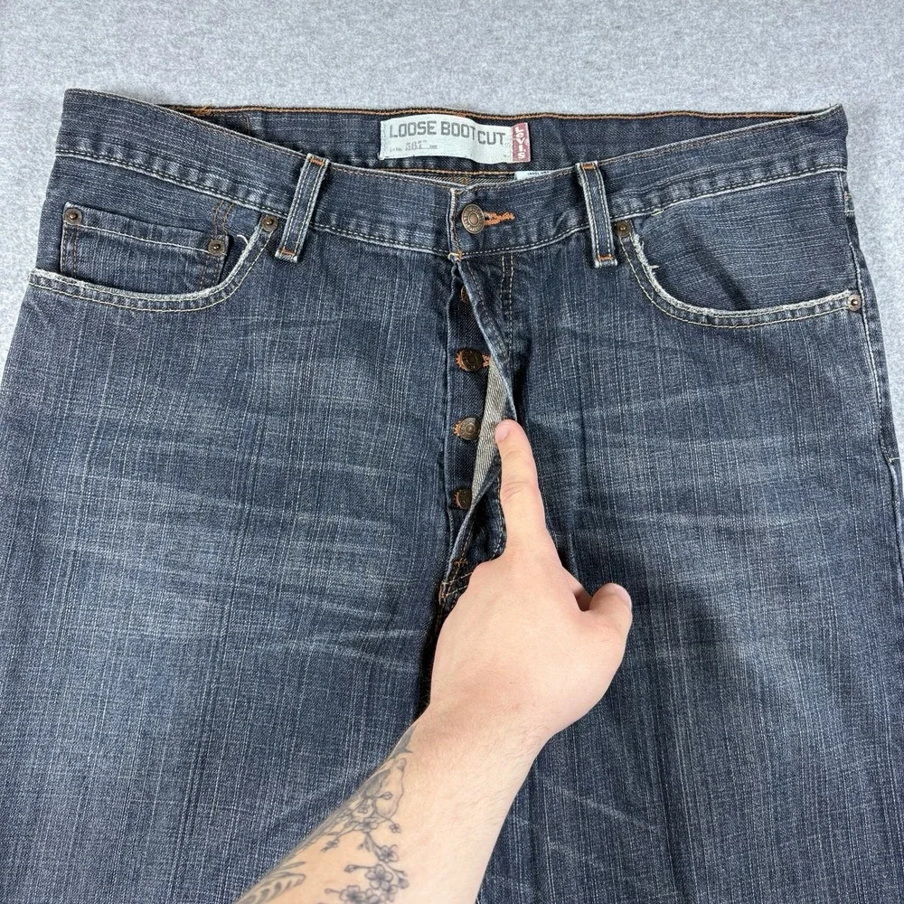 Vintage Levis 567 Loose Bootcut Jeans Mens 36x34 Y2K Dark Wash Button Fly Baggy
